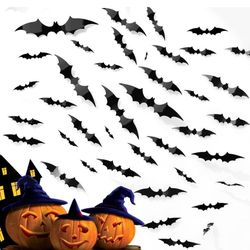 Bats Halloween Decor, 3D Black Bat Wall Stickers Decoration PVC 4 Size 44 Pcs DIY for Outdoor Indoor Window Celling Home Party Decoration