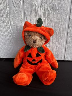 vintage GAC Halloween pumpkin Jack-o'-lantern teddy bear plush from 1998