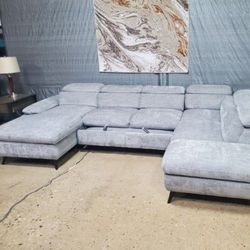 Beautiful Gray Sleeper Sectional With Storage (New)