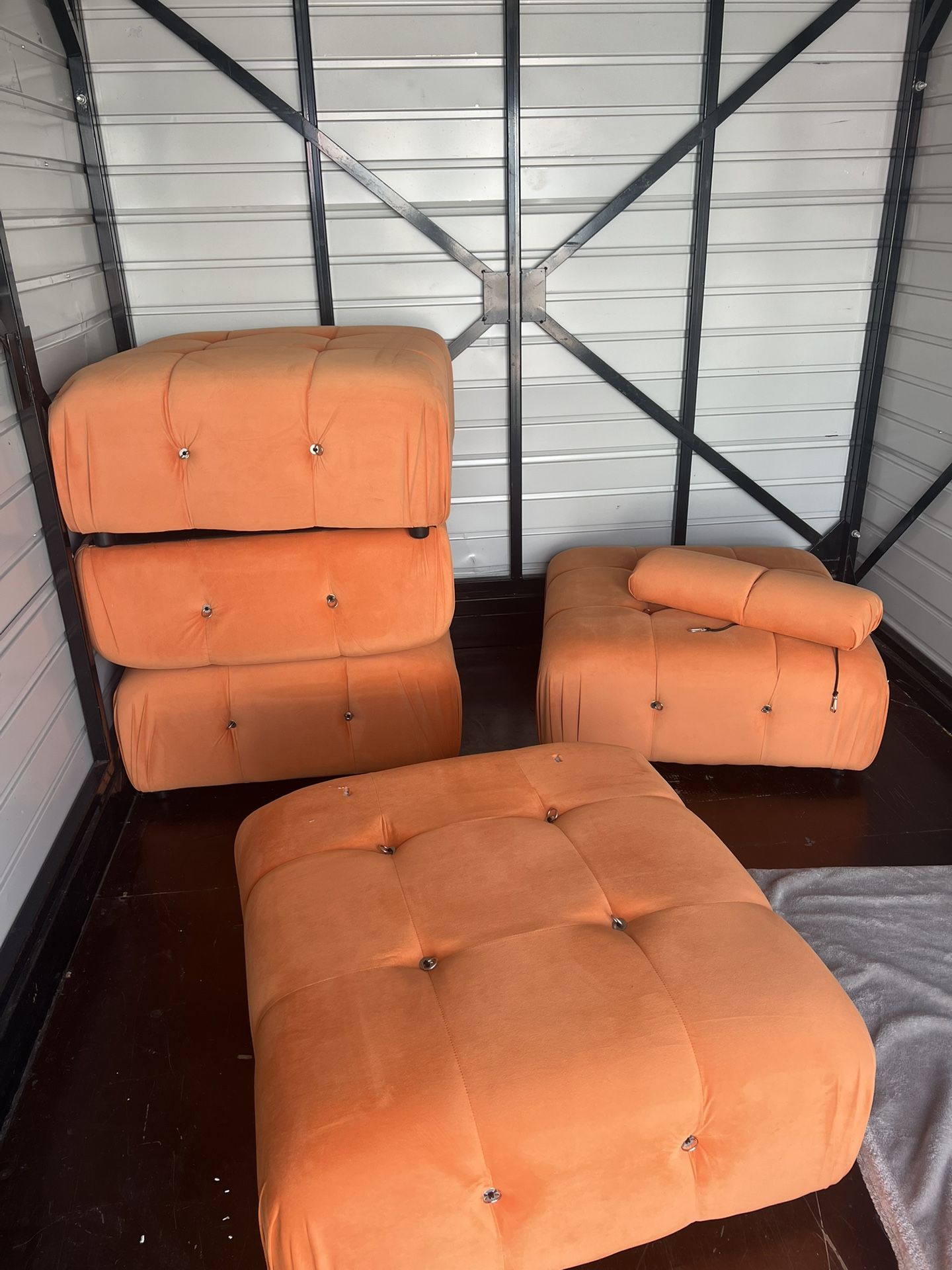 Velvet Reversible Modular Sofa & Chaise with Ottoman