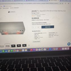 BRAND NEW JennAir Pro 600 CFM 36 Inch Wide Wall Mounted Range Hood