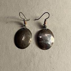 Vintage Sterling Silver Oval Dangle Earrings – Hammered Finish