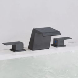 Widespread Waterfall Roman Tub Faucet, 2 Handle Bath Tub Faucet Set with Quickly Black And Nickel F10B