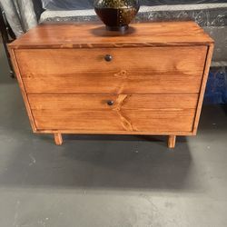 Brown 2- Drawer Solid Wood Nightstand 