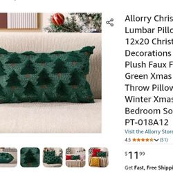 Allorry Christmas Tree Lumbar Pillow Cover 12x20 Plush Green