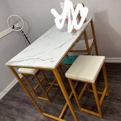 Table - Marble Finished Gold & White Dinette Table