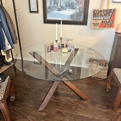 MCM Glass Wood Beam Table PRICED LOW