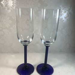Two Vintage Dark Blue Champagne Crystal Glasses 