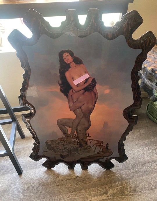 Vintage 1960s-70s John Pitre Passion Artwork  Lacquered On Solid Wood Panel