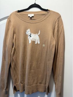 Loft white dog long sleeve light sweater size L