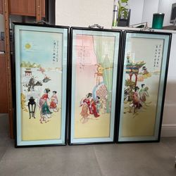 Vintage MCM 70s set of 3 Panels with Japanese 3D images