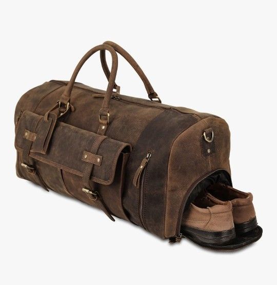 NEW Genuine Leather Travel Bag – 28” Duffel with Shoe Pocket