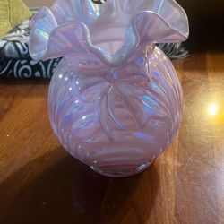 Pink Opalescent Fenton Scalloped Vase With Now