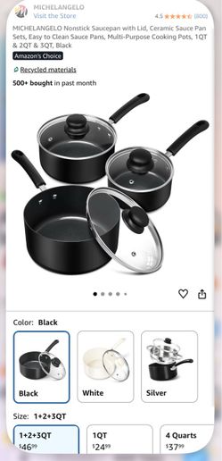NEW Nonstick Saucepans with Lids, 1QT, 2QT & 3QT