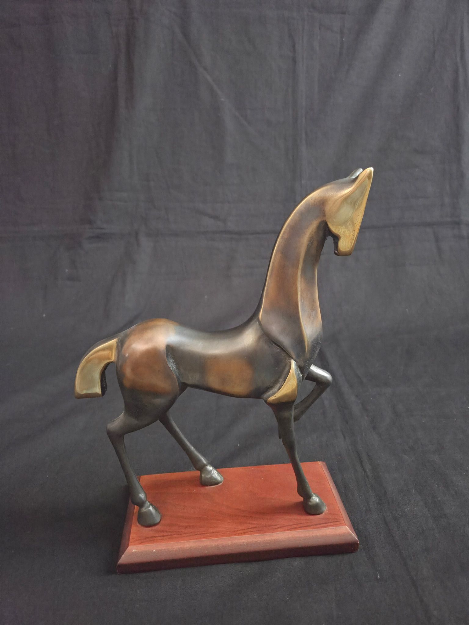 Stunning! Bronze Horse Sculpture On Wood Base 12" Tall Heavy & Unique