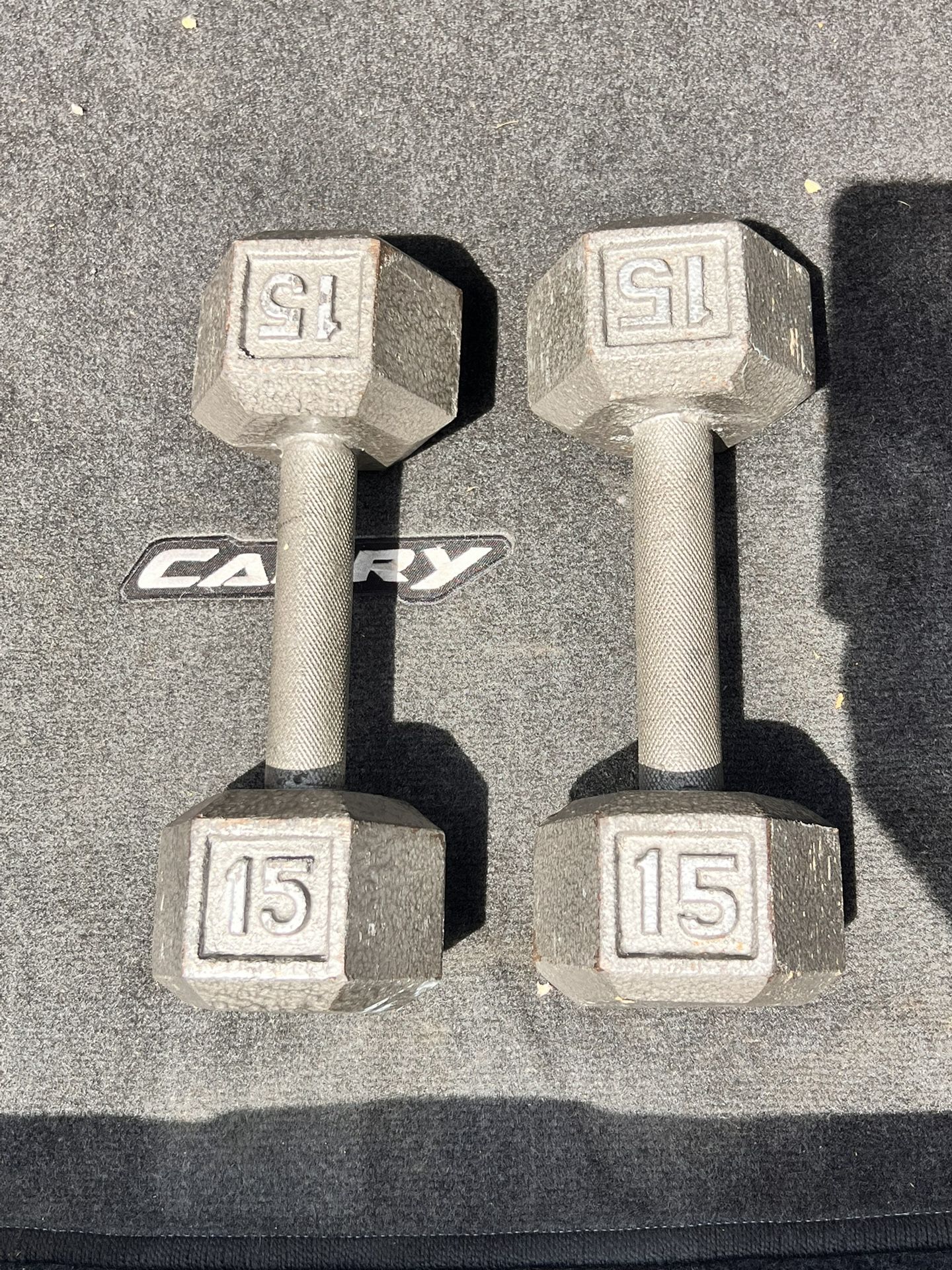 TWO SOLID DUMBBELLS 15 LB EACH ONE FOR SALE