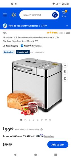 KBS 19-in-1 2LB Bread Maker Machine Fully Automatic LCD Display，Stainless Steel Model# 013