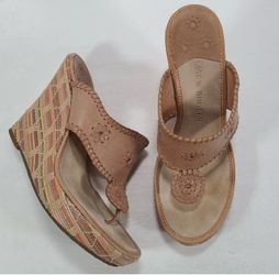 Jack Rogers Marbella Rainbow Cream Tan Wedge Heel Sandals Women Size 9M