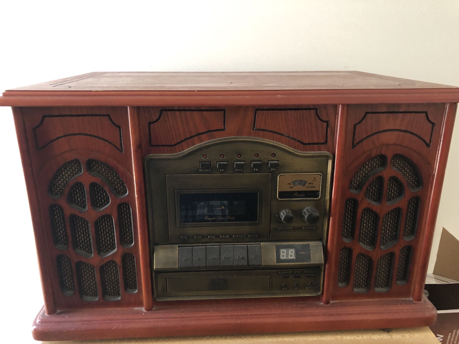 Wooden Record Player with CD/Cassette/Radio