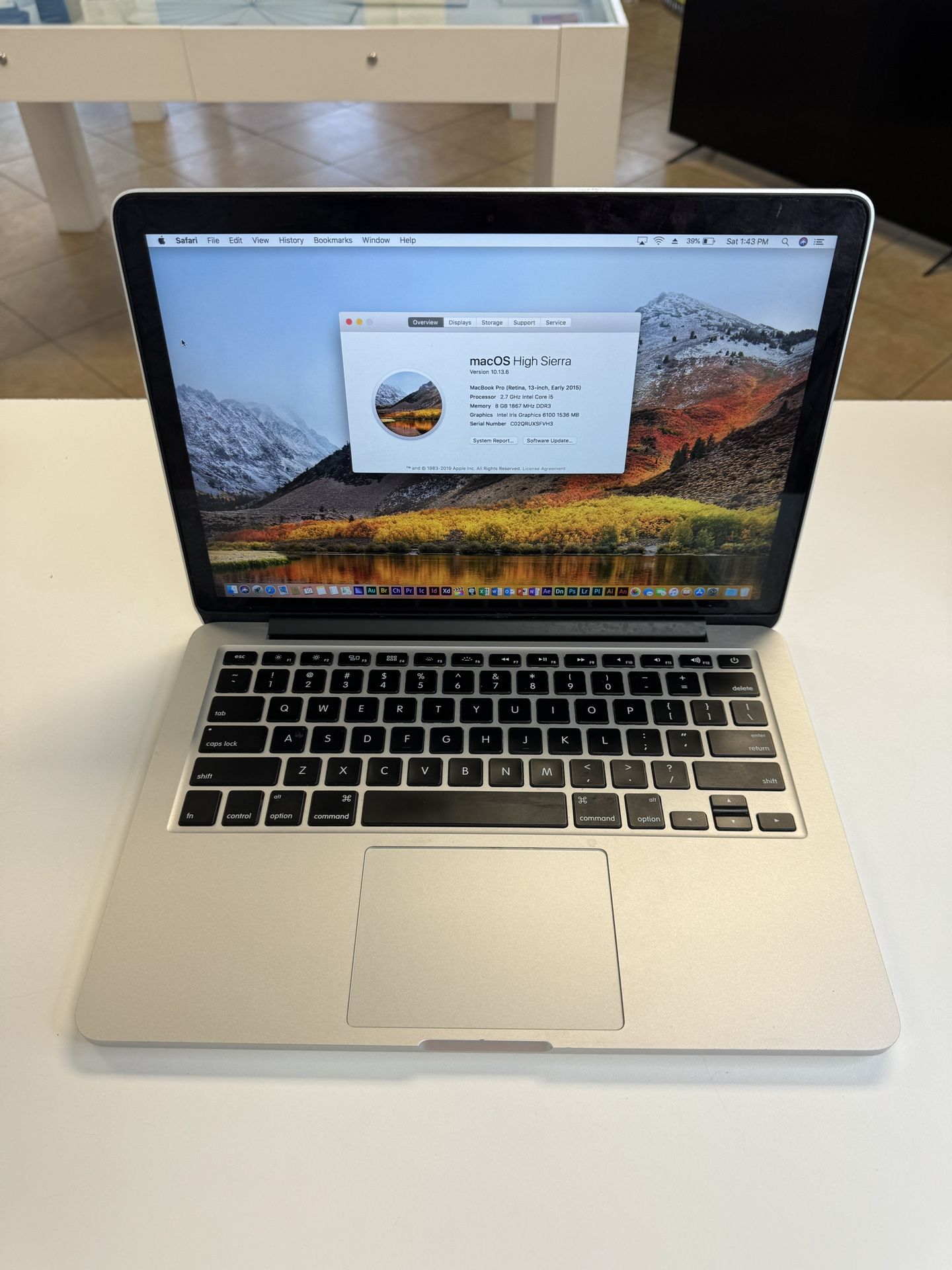 MacBook Pro 13inch I5/8/128ssd With Adobe & Final Cut & Logic