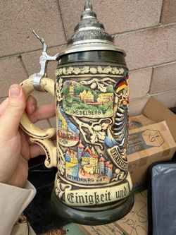 Vintage KING German Beer Stein – Limited Edition #1458/10,000 – Hand Painted Germany – Pewter Lid
