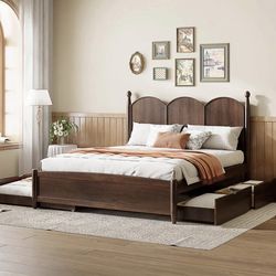Beautiful timeless Queen size bed frame with twin XL trundle and drawers