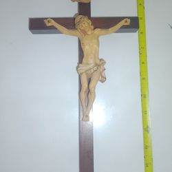 STUNNING  Crucifix Wood Stone Body of Christ Church Wall Hanging 12"