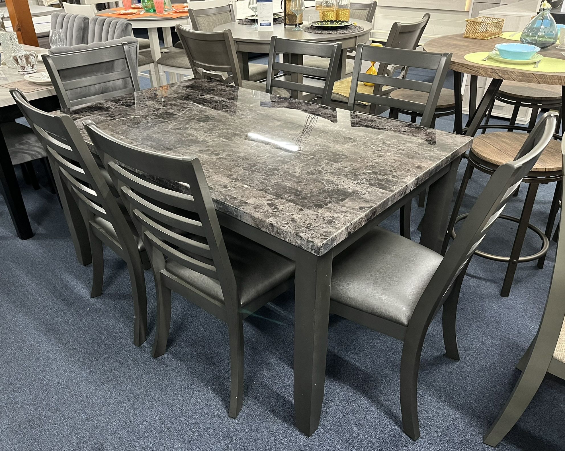 Grey Faux Marble 7pc Dining Set