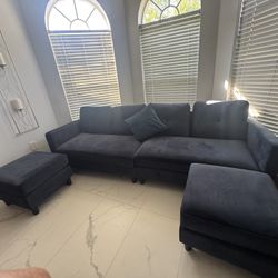 Sectional Velvet Blue Sofa 