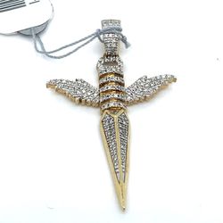 10KT Yellow Gold Diamond Cross With Wings Pendant 2.80g I-1162