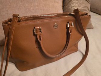 Tory Burch Brown Leather Large Satchel Crossbody Bag Shoulder Bag Handbag Purse Tote 16" X 10" X 5"