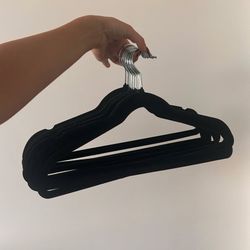 40 Black Velvet Non-Slip Clothes Hangers with Silver Hooks