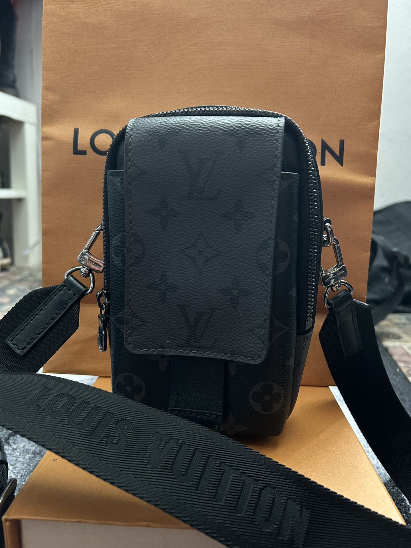 Louis Vuitton Bag Monogram Reverse Eclipse Coated Canvas Double Phone NM Crossbody Pouch