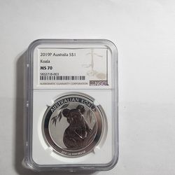 2019P Australia Silver Dollar Koala Graded MS-70 By NGC