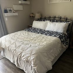 Queen Black Wrought Iron Bed Frame Plus Bedding 