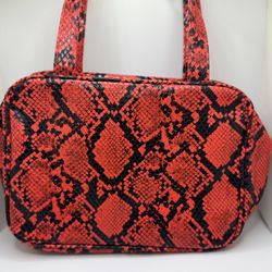 Ipsy Glam Bag Bailey Sarian Red/Black Faux Snakeskin Makeup Bag New Without Tags