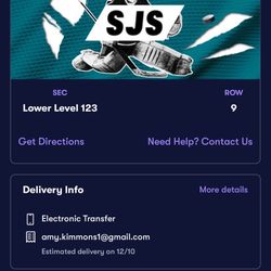 3 Tickets For San Jose Sharks Game December 27