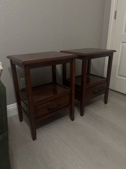 Pair of Dark Wood Nightstands with Drawer