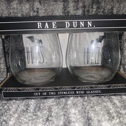 Rae Dunn His And Hers Wine Glasses
