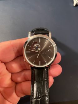 Porsamo Bleu Parker Men's Quartz Analog Black Dial Date Watch 30m Leather