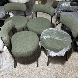 Dark Green Dining Chairs Set of 4, Boucle Dining Chair with 4" Thick Cushions Modern Kitchen Dining Room Chairs with Curved Backrest Round Upholstered