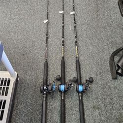 Lot Of 3 Daiwa Saltist Star Drag Conventional Fishing Reel Combos 