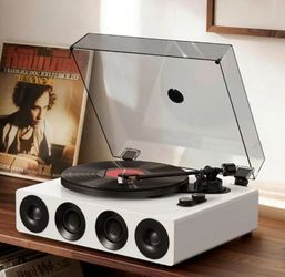 1 by ONE All-in-One Record Player with Wireless Input, High Fidelity Belt Drive Turntable with Built-in Speakers, Magnetic Cartridge AT-3600L, Built-i