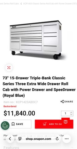Snap-on 73" 15-Drawer Triple-Bank Roll Cab