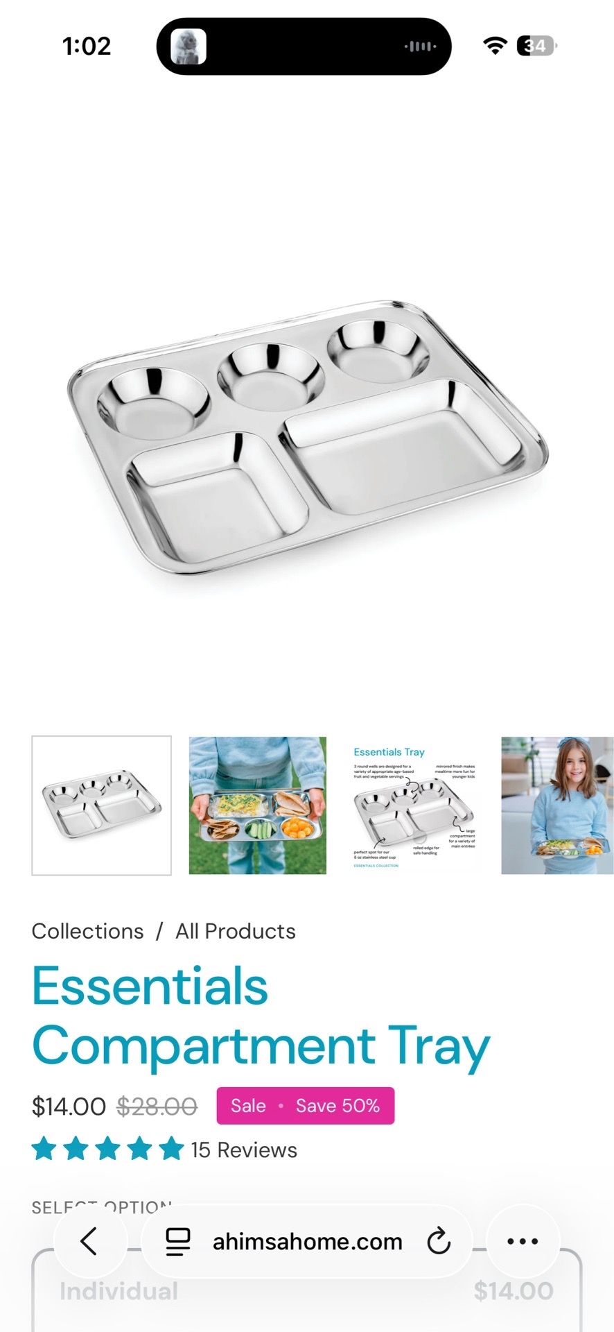 Ahimsa Stainless Steel Food Tray
