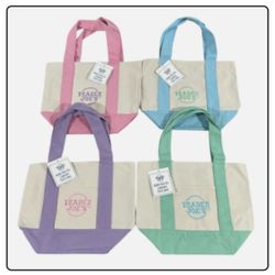 Trader Joe's Canvas Mini Tote Bag - White in Pastel colors, set of 4