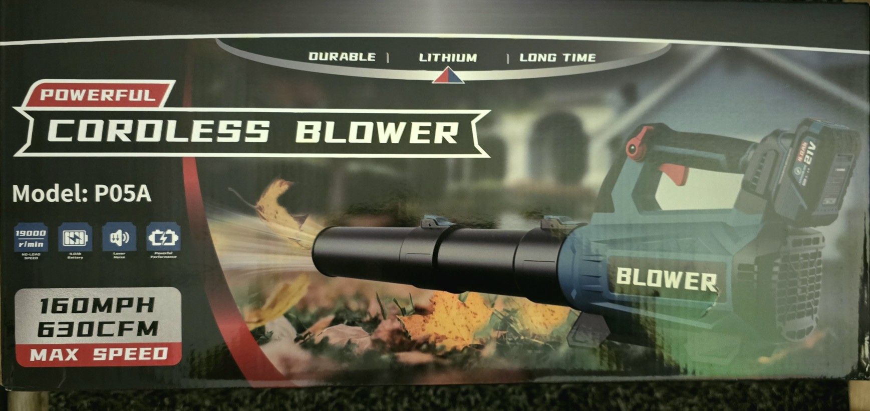 New Sealed Leaf Blower - 630CFM/160MPH 21V Powerful Electric Cordless Leaf Blower with 4.0Ah Batteries and Charger