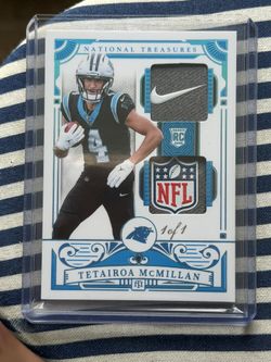 2025 Panini National Treasures Tetairoa McMillan Carolina Panthers 1/1 RC laundry Tag