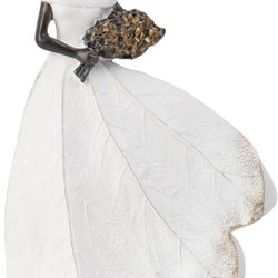 Fairy Statue Collection Home Decoration - White Leaf Angel Girls Resin Home Decor for Outside or Inside Rustic Garden Outdoor Yard Decorations Figurin