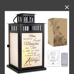 WOODEXPE Sympathy Gift Mother's Day Keepsake Lantern With Flickering LED Candle And Remote Control Memorial Gifts For Loss Of Mother Mom Black